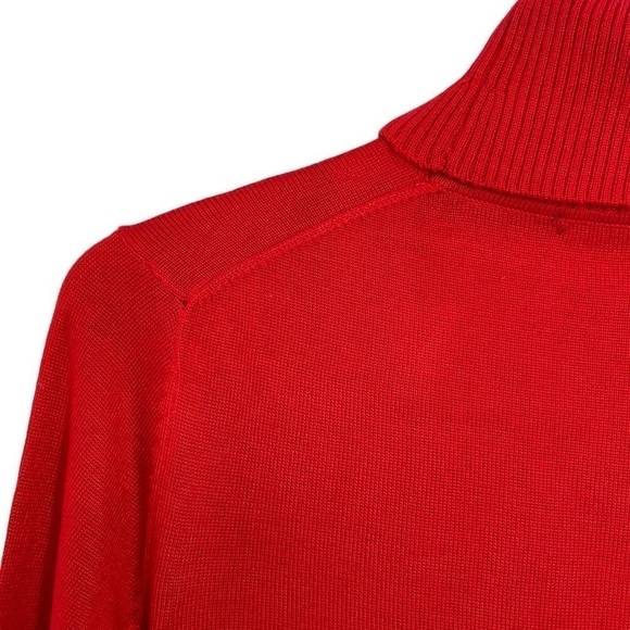 Tommy Hilfiger Bright Red Turtleneck Sweater Navy/White Accents Metal Logo Sz XS - Picture 6 of 14